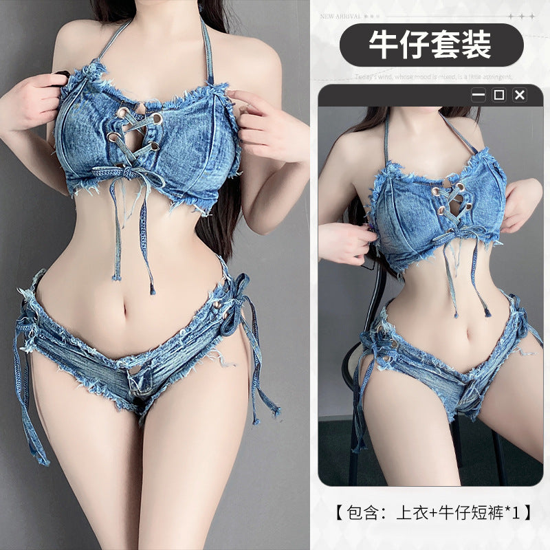 BT8025-性感內衣女低腰開檔短褲性感破洞牛仔短褲夜店誘惑內衣女睡衣