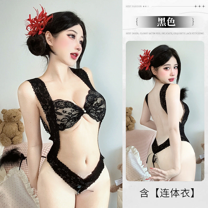 BS6510-性感蕾絲情趣內衣珍珠免脫連體制服誘惑三點式睡衣免脫套裝女睡衣睡裙