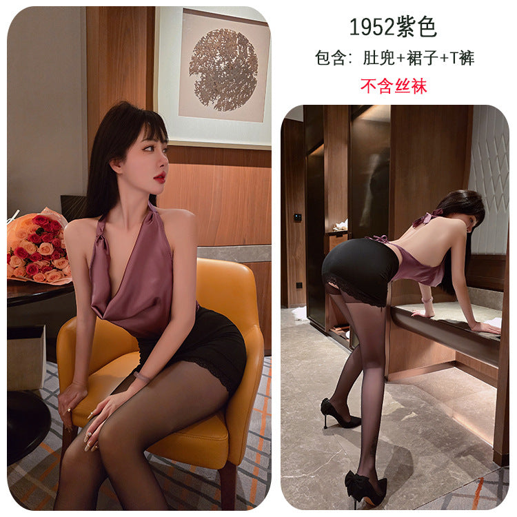【A-1952】情趣內衣性感秘書領裸背套裝性感露溝包臀誘惑女睡衣睡裙
