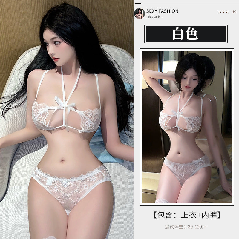 BS8602-性感內衣情趣內衣性感蕾絲鏤空透視內衣半透明裹胸激情三點套裝