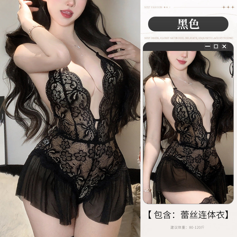 BS2123-性感內衣情趣內衣女純欲風開檔蕾絲透視連體睡衣套裝女睡衣睡裙