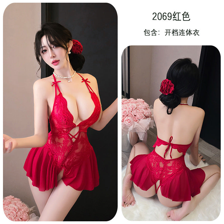 【A-2069】情趣內衣性感露背透視網紗火辣開檔免脫連體衣女睡衣睡裙
