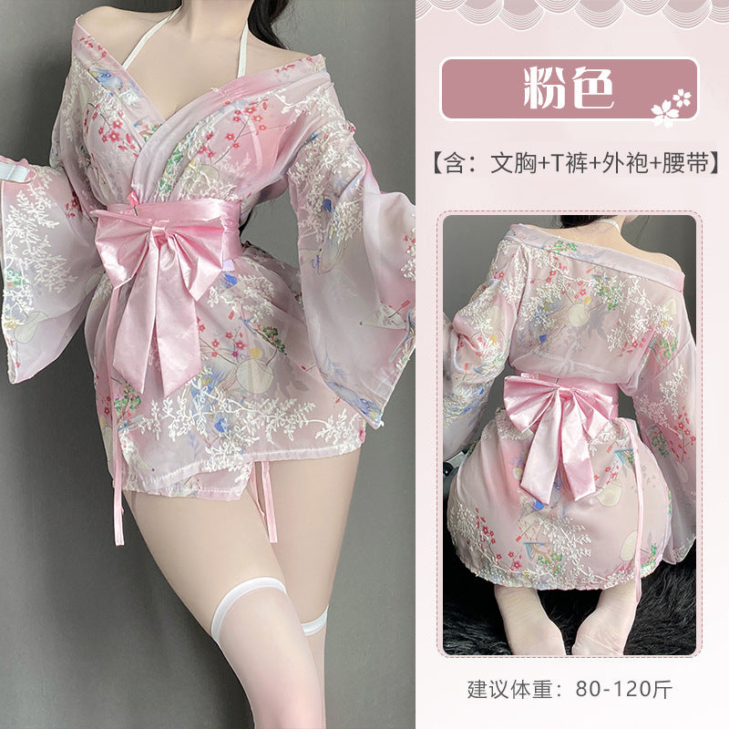 BT8575-性感內衣情趣內衣女和服浴袍制服誘惑印花日系蝴蝶結性感日式套裝睡衣睡裙