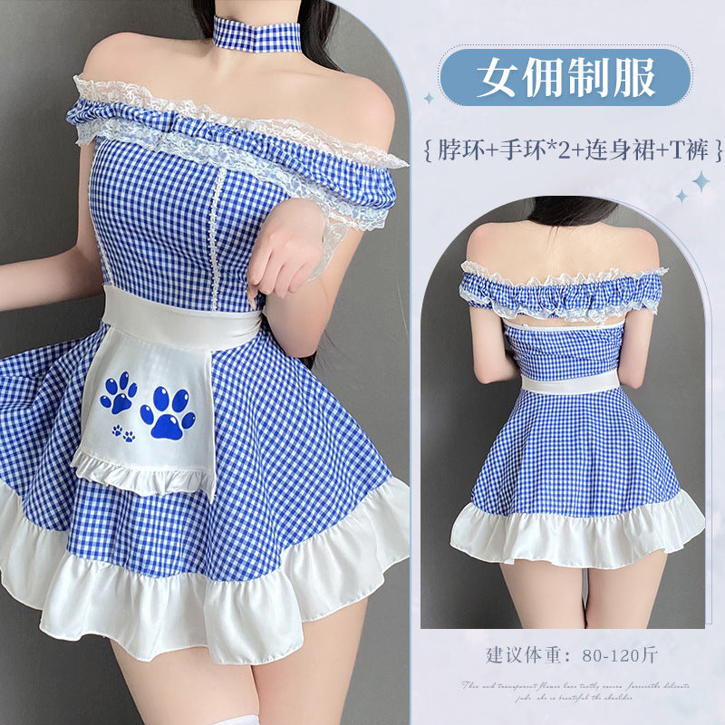 BT2782-性感內衣情趣內衣女純欲風格子女僕角色扮演免脫激情床上女睡衣制服套裝睡裙