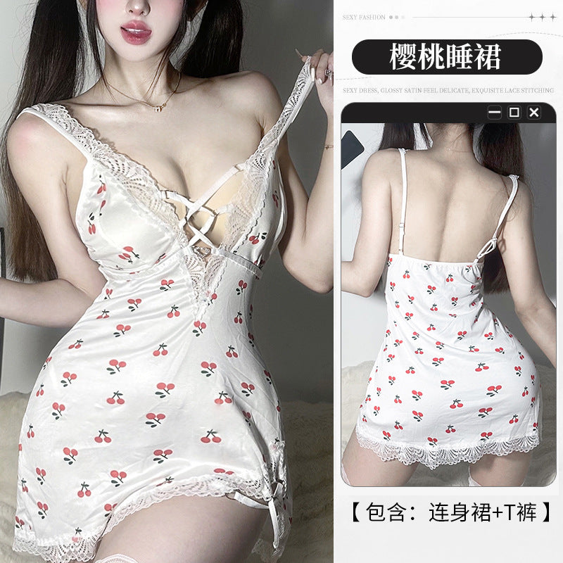 BS8341-性感內衣情趣內衣女純欲風碎花吊帶蕾絲睡裙床上大碼睡衣套裝女睡衣睡裙