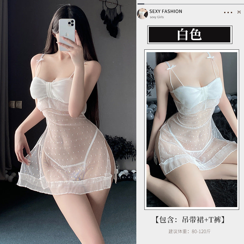 BS8231-性感內衣情趣內衣網紗透視波點蕾絲辣妹吊帶蝴蝶結吊帶包臀睡裙女睡衣