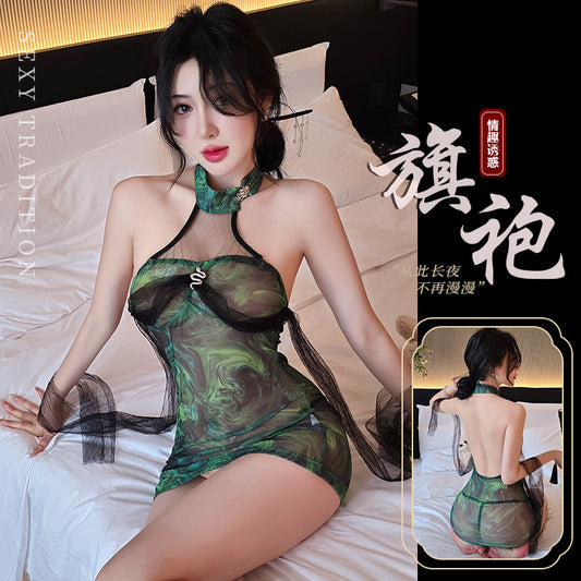 【A-1831】情趣內衣性感旗袍純欲禁欲誘惑睡衣掛脖睡裙蕾絲套裝女睡衣睡裙