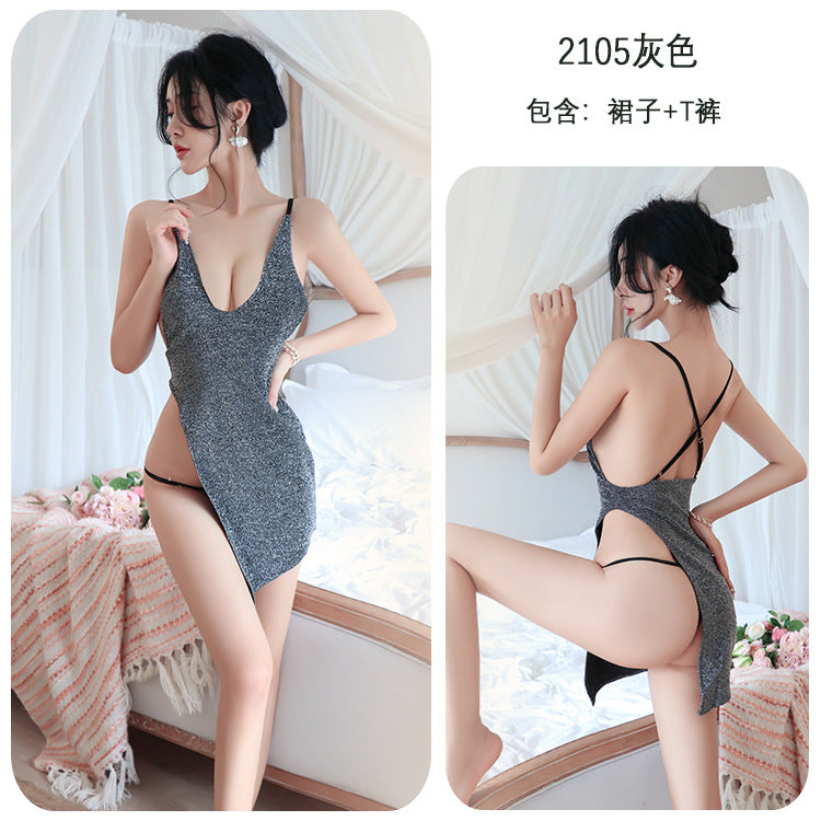 【A-2105】性感內衣情趣内衣性感闪亮吊带开叉裙女夜店制服诱惑女睡衣女睡衣