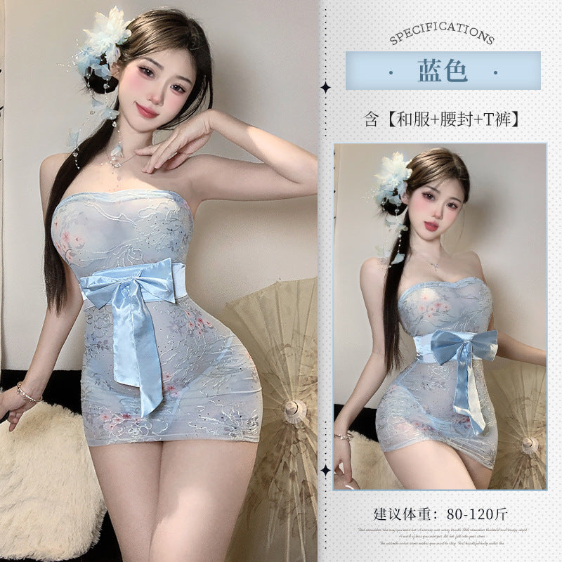 BT2117-性感內衣情趣內衣純欲印花透視和服性感包臀睡裙制服女睡衣女睡裙套裝