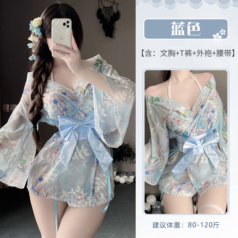BT8575-性感內衣情趣內衣女和服浴袍制服誘惑印花日系蝴蝶結性感日式套裝睡衣睡裙