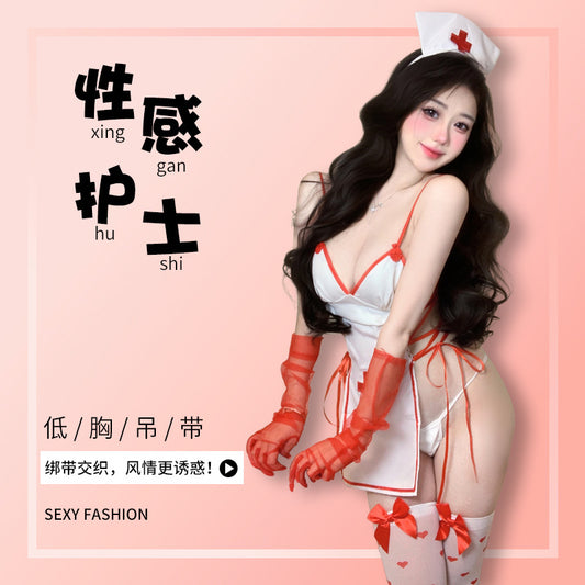 BT2884-性感情趣內衣愛心透視護士套裝裸背制服甜心純欲誘惑角色扮演女睡衣睡裙