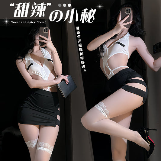 BT2840-性感內衣情趣內衣秘書誘惑綁帶露胸包臀套裝免脫制服套裝女睡衣睡裙