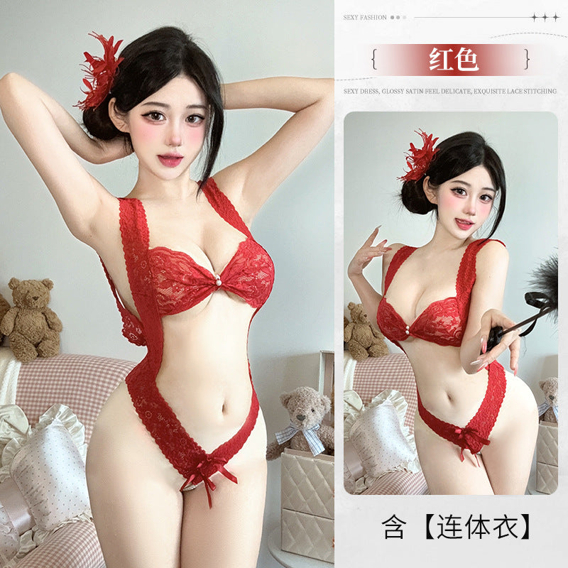 BS6510-性感蕾絲情趣內衣珍珠免脫連體制服誘惑三點式睡衣免脫套裝女睡衣睡裙