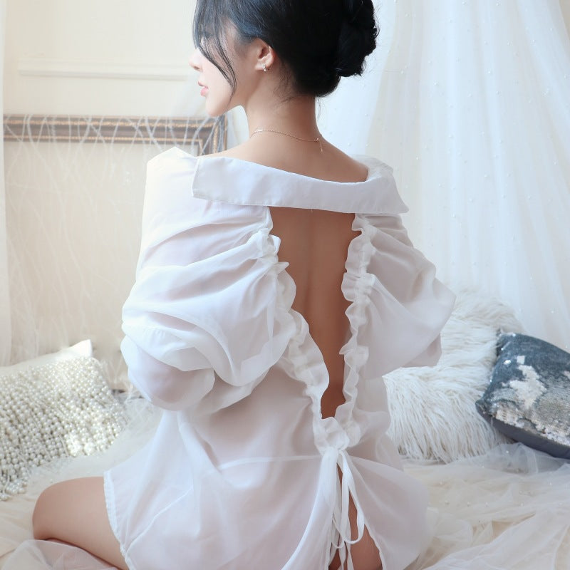 【A-1056】性感內衣情趣內衣性感露背男友襯衫透視誘惑女睡衣雪紡襯衫大碼女睡裙