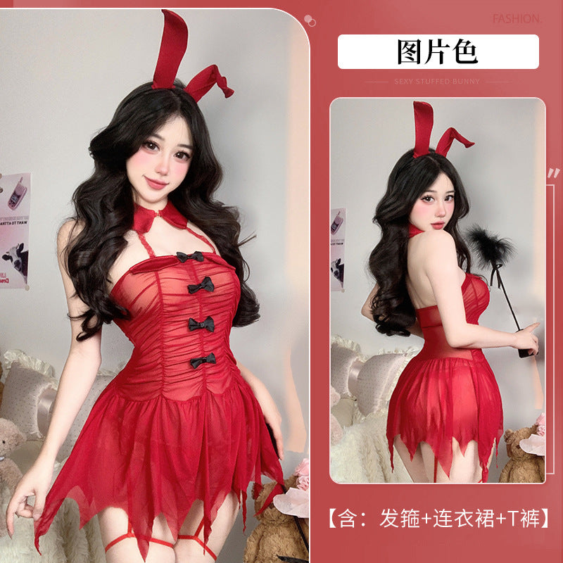 BT2962-性感情趣內衣純欲吊帶睡裙清透純欲風誘惑網紗睡衣免脫睡裙睡衣