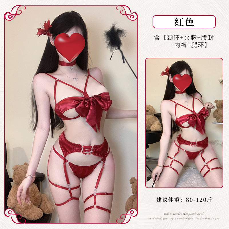 BS2115-性感吊帶蝴蝶綁帶露胸純欲情趣內衣激情誘惑連體綁帶套裝女睡衣睡裙