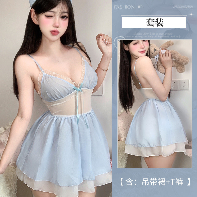 BS2886-2-性感情趣內衣女透視吊帶裙誘惑純欲風蕾絲睡衣免脫女睡衣睡裙套裝