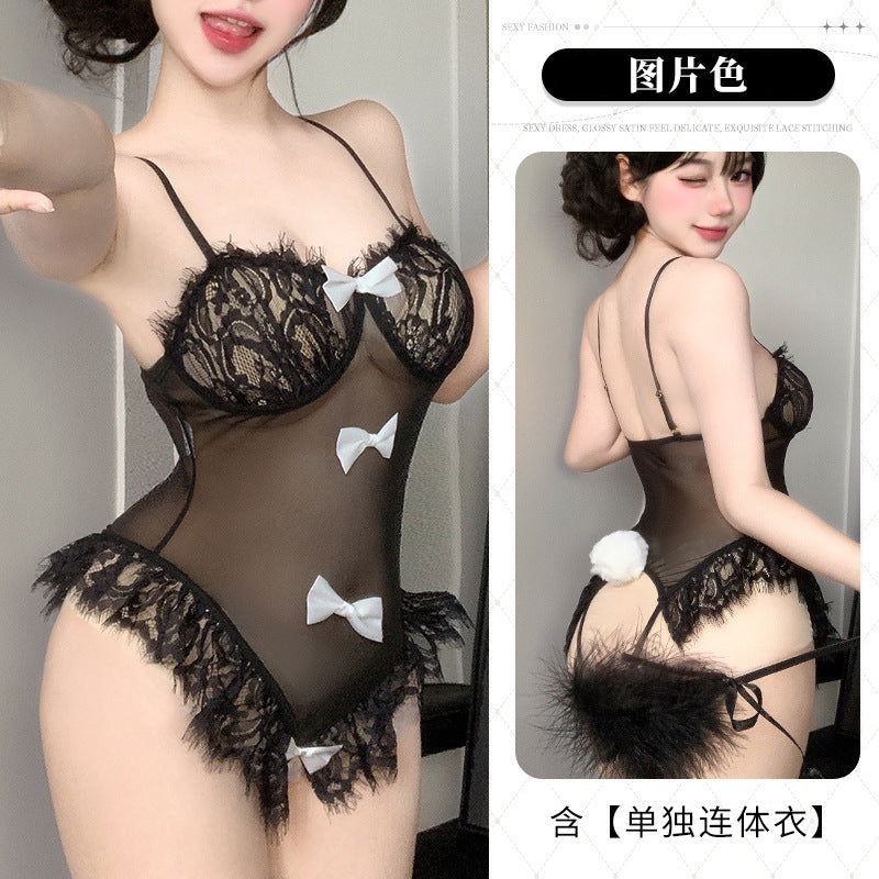 BT2160-性感情趣內衣純欲蕾絲吊帶網紗連體衣透視開檔免脫誘惑制服女睡衣睡裙