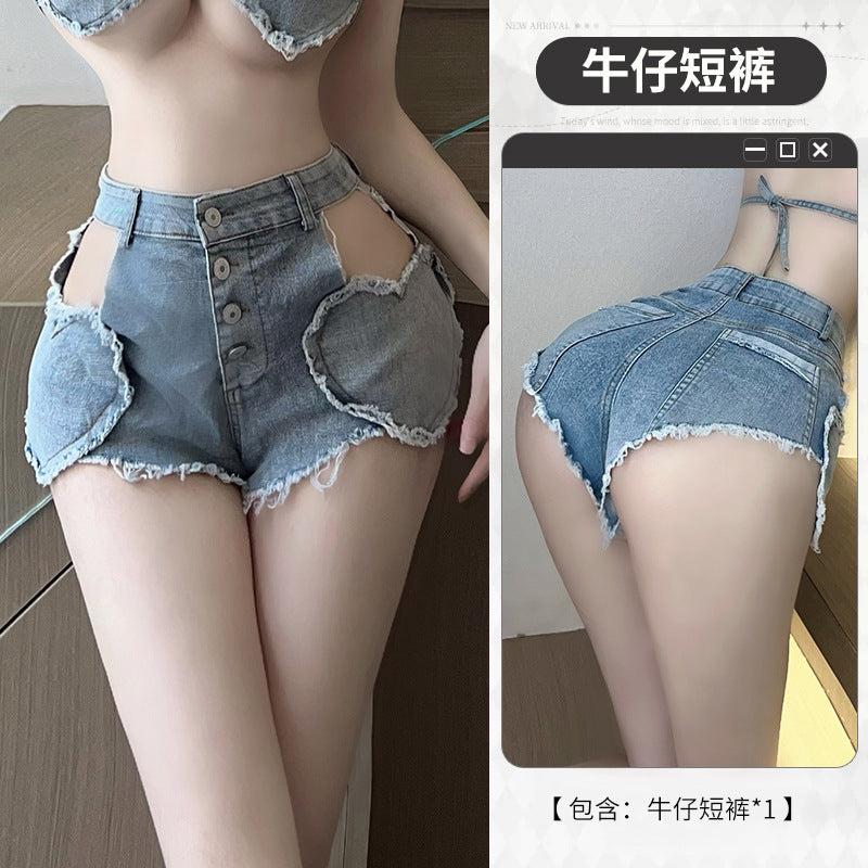 BT2854-性感內衣情趣內衣激情免脫火辣誘惑床上調情牛仔超短褲制服女睡衣
