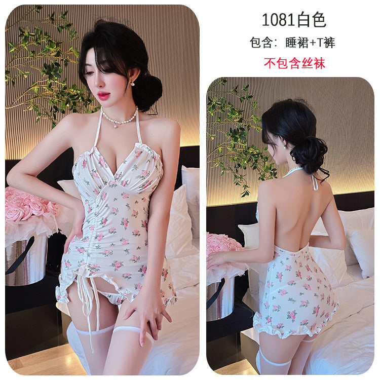 【A-1081】情趣內衣性感火辣小碎花蕾絲純欲風吊帶包臀睡衣短裙女睡衣睡裙