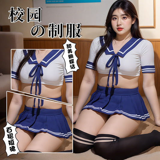 BT1205-2大碼性感情趣內衣俏皮撞色翻領可愛日系學生角色扮演制服大碼套裝