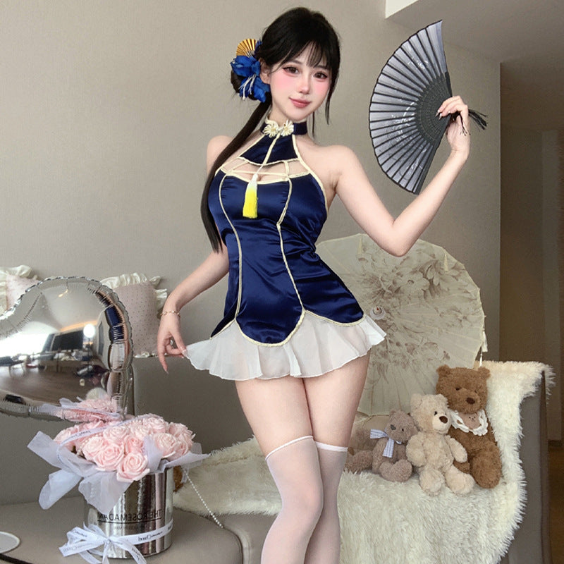 BT2827-性感情趣內衣古韻鏤空露胸旗袍調情露胸制服誘惑睡衣裸背套裝女睡衣睡裙