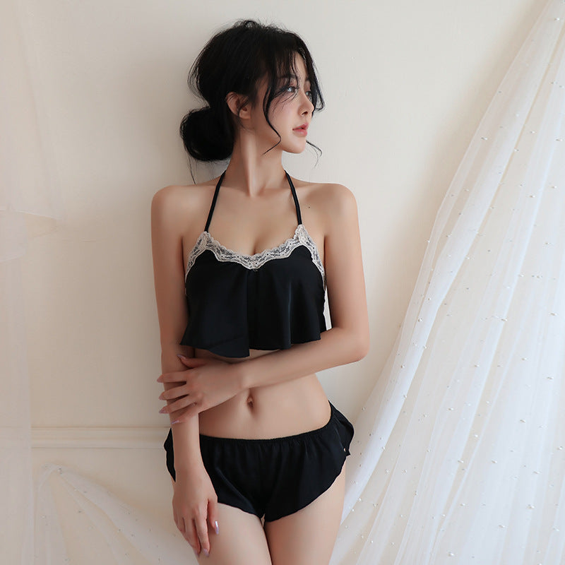 【A-1387】性感內衣情趣內衣性感深V肚兜式女睡衣女家居激情蕾絲誘惑套裝睡裙
