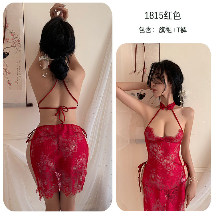 【A-1815】性感內衣情趣內衣性感透視蕾絲旗袍綁帶女睡裙火辣誘惑制服誘惑睡衣