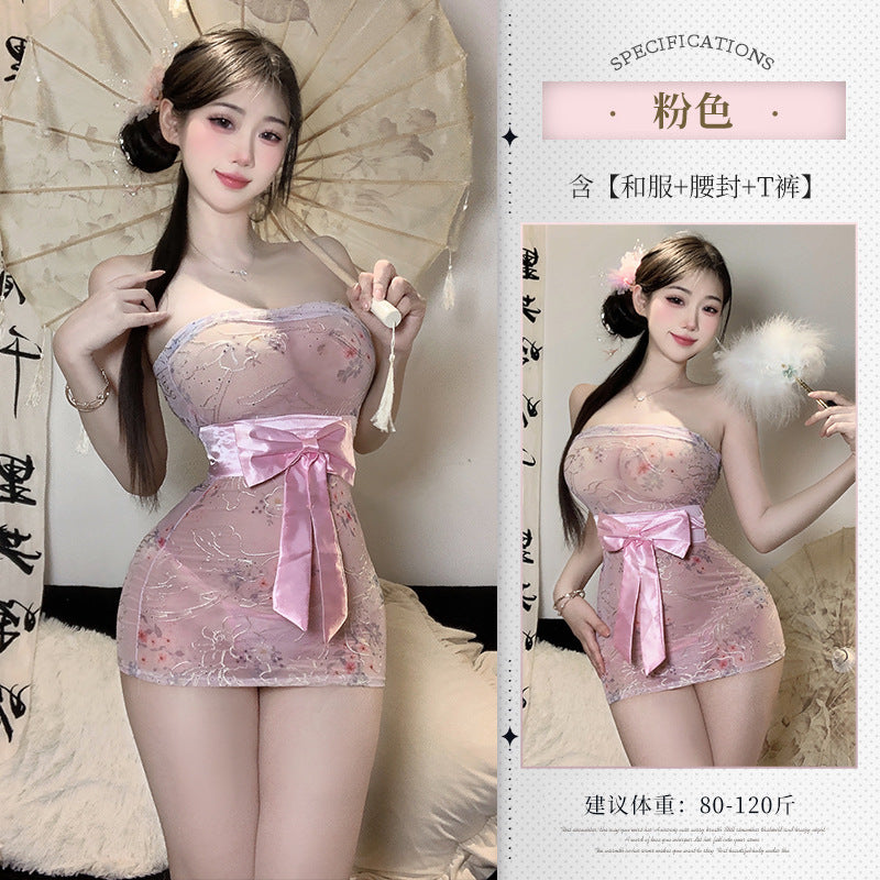 BT2117-性感內衣情趣內衣純欲印花透視和服性感包臀睡裙制服女睡衣女睡裙套裝