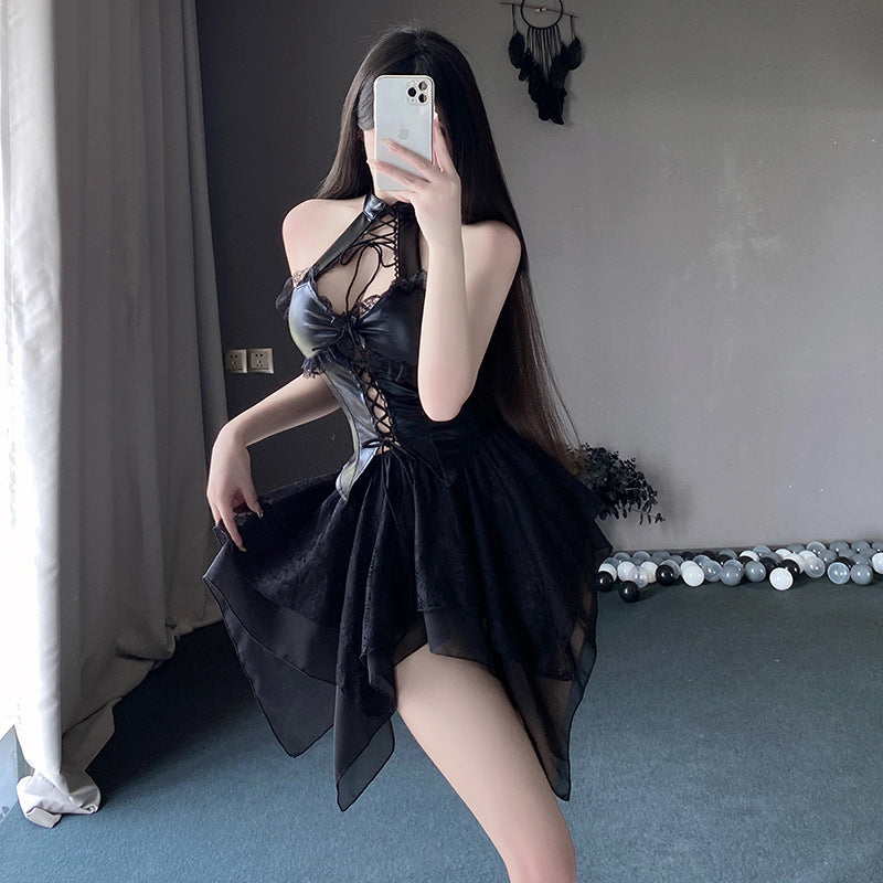 BS2810-性感內衣情趣內衣女熱辣漆皮性感露溝裸背純欲連衣裙床上激情套裝睡裙睡衣