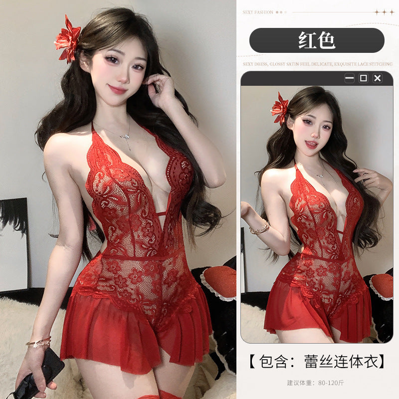 BS2123-性感內衣情趣內衣女純欲風開檔蕾絲透視連體睡衣套裝女睡衣睡裙
