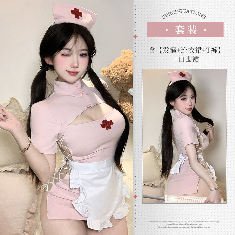 BT2126-情趣內衣甜心護士情趣內衣性感開衩露臀制服套裝包臀套裝角色扮演女睡衣
