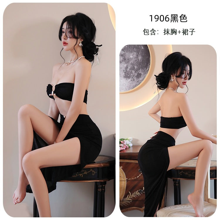 【A-1906】性感內衣情趣內衣性感抹胸誘惑緊身高開叉包臀裙制服夜店舞會女王女睡衣睡裙
