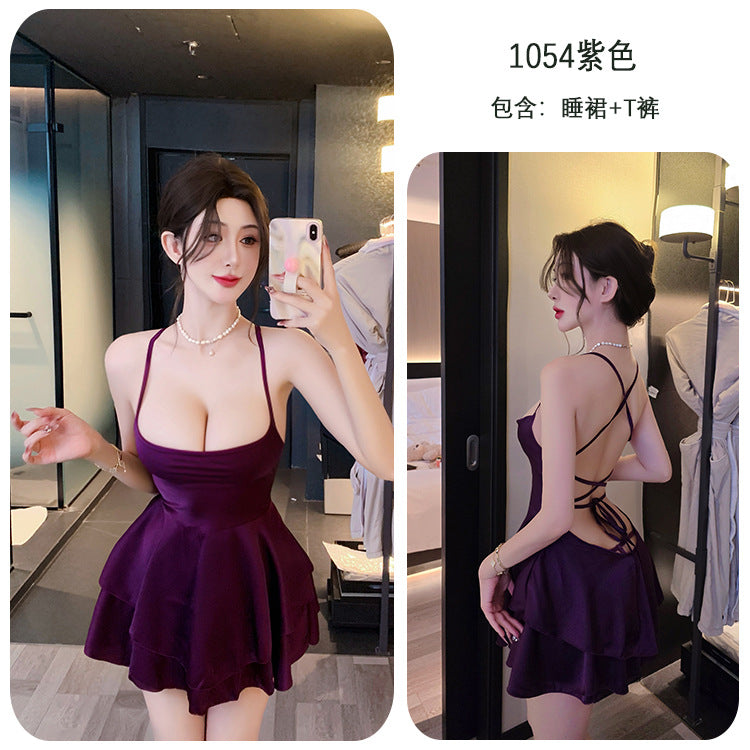 【A-1054】情趣內衣性感純欲風吊帶睡裙女系帶制服誘惑睡衣套裝睡裙