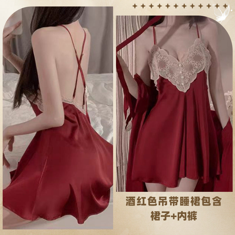 CS488-大碼情趣內衣性感吊帶蕾絲冰絲睡裙胖MM調情火辣床上激情約會戰袍女睡衣睡裙