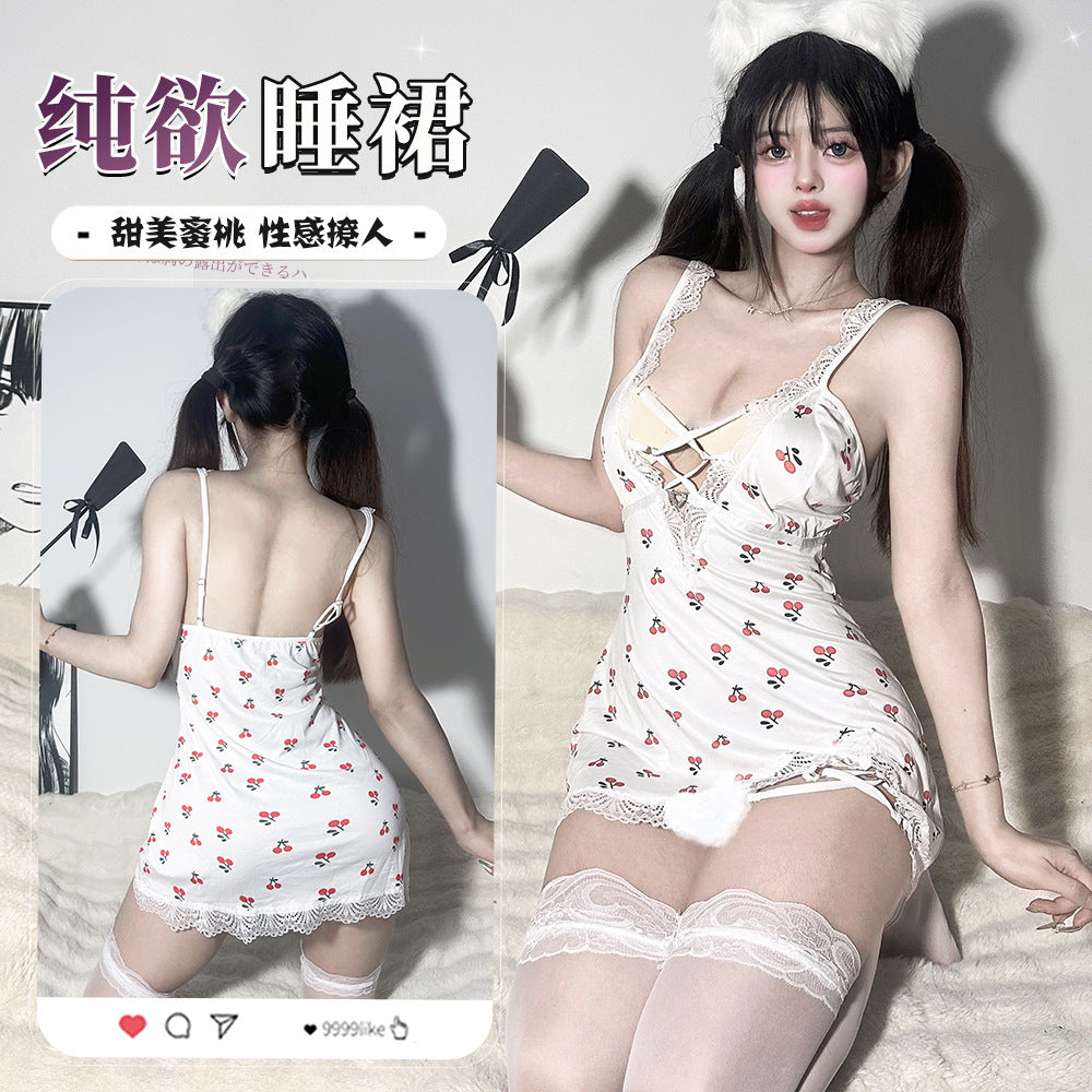 BS8341-性感內衣情趣內衣女純欲風碎花吊帶蕾絲睡裙床上大碼睡衣套裝女睡衣睡裙