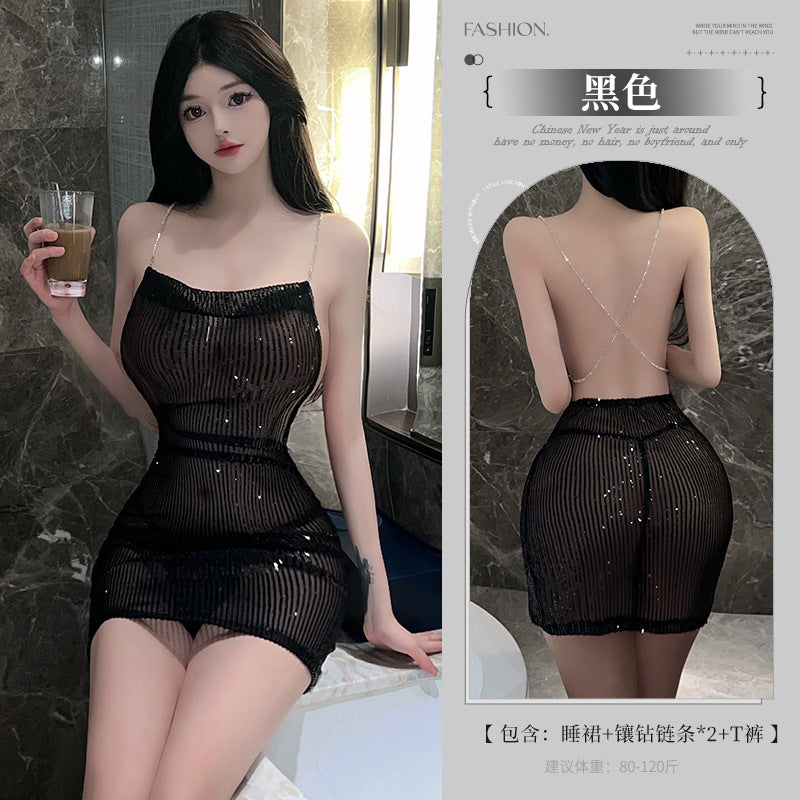 BT8529-性感內衣情趣內衣女性感閃亮夜店火辣誘惑露背吊帶睡裙免脫女睡衣睡裙