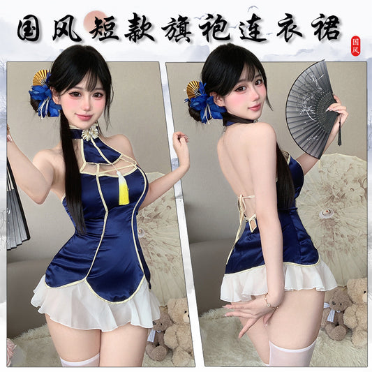 BT2827-性感情趣內衣古韻鏤空露胸旗袍調情露胸制服誘惑睡衣裸背套裝女睡衣睡裙