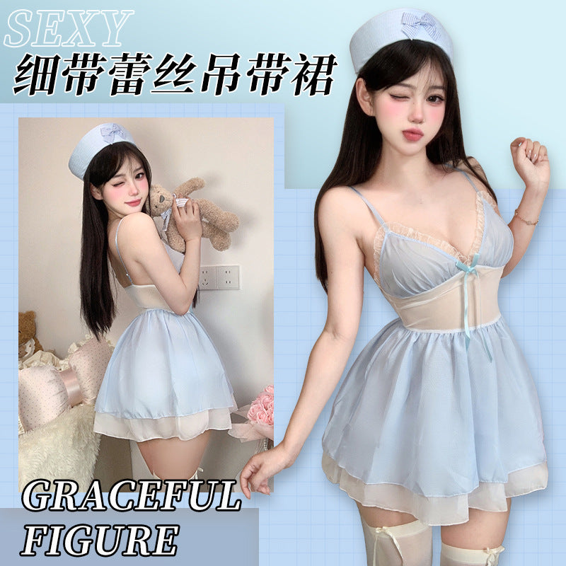 BS2886-2-性感情趣內衣女透視吊帶裙誘惑純欲風蕾絲睡衣免脫女睡衣睡裙套裝