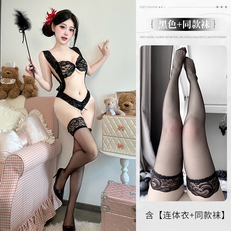 BS6510-性感蕾絲情趣內衣珍珠免脫連體制服誘惑三點式睡衣免脫套裝女睡衣睡裙