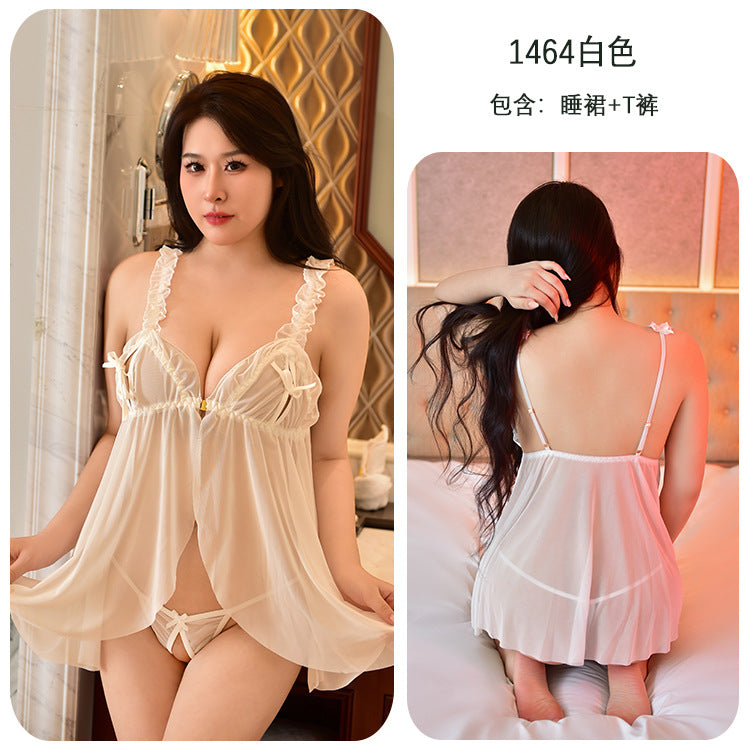 【A-1464-2】情趣內衣性感純欲內衣胖MM免脫床上挑逗大碼吊帶睡裙女睡衣睡裙