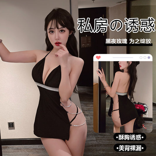【A-2134】性感情趣內衣誘惑開叉吊帶掛脖女睡裙睡衣床上制服