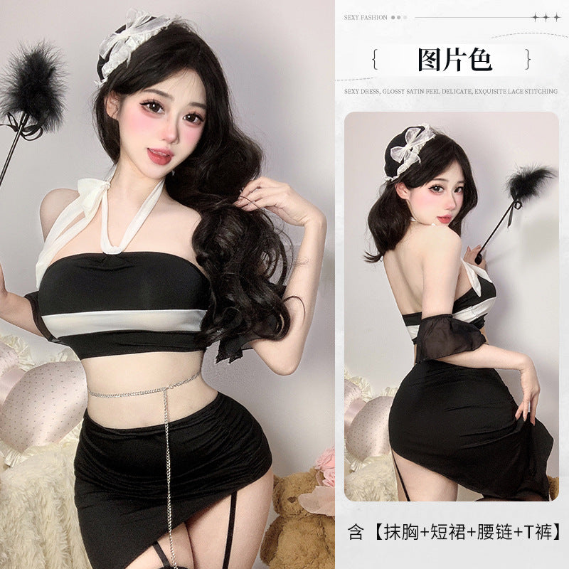 BT2920-性感露背純欲睡裙情趣內衣側開衩魅惑夜店女郎制服免脫套裝女睡衣睡裙