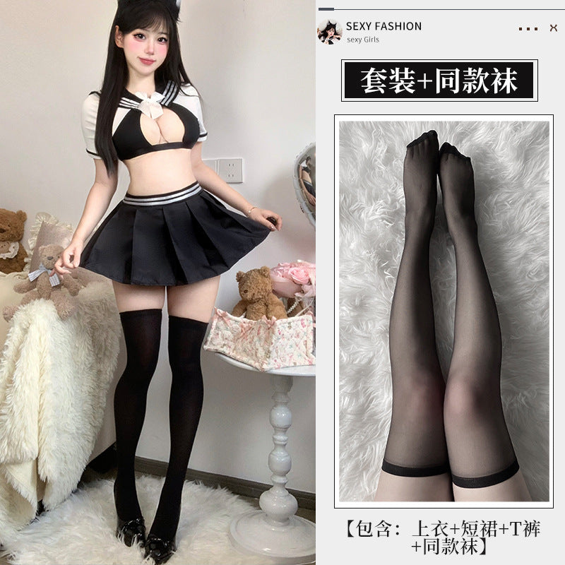BT2955-性感情趣內衣女甜欲學院風套裝酥胸半露JK制服誘惑免脫套裝女睡衣睡裙