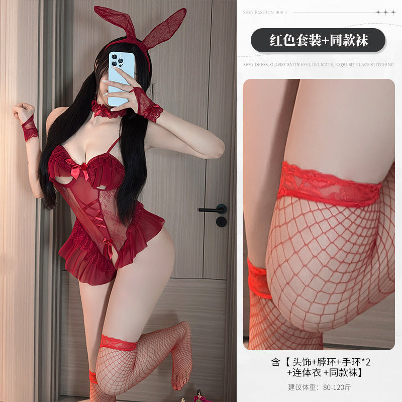 BT8584-性感角色扮演開檔兔女郎制服套裝女式蕾絲鏤空情趣內衣女睡衣睡裙