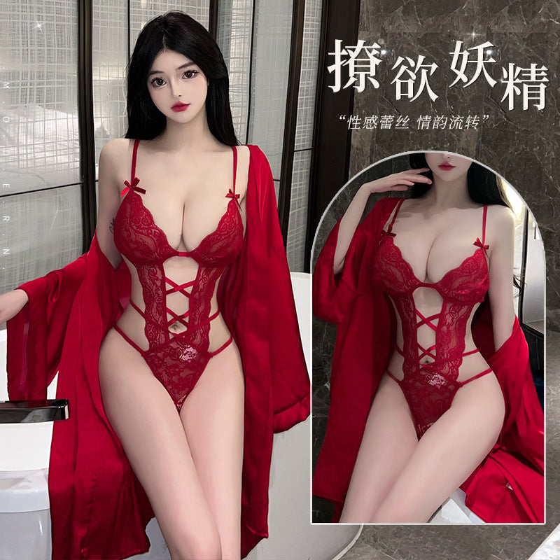BS8210-性感內衣情趣內衣性感連體衣蕾絲制服誘惑鏤空激情免脫睡袍套裝女睡衣