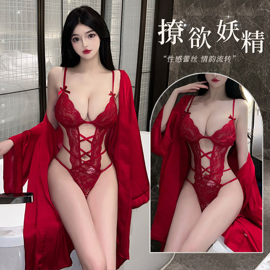 BS8210-性感內衣情趣內衣性感連體衣蕾絲制服誘惑鏤空激情免脫睡袍套裝女睡衣