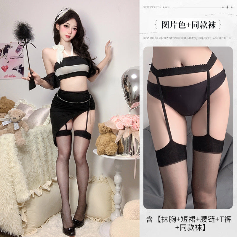 BT2920-性感露背純欲睡裙情趣內衣側開衩魅惑夜店女郎制服免脫套裝女睡衣睡裙