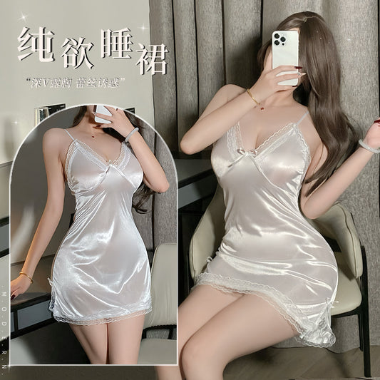 BS8550-性感內衣情趣內衣純欲風吊帶睡裙女薄款蕾絲開叉女睡衣免脫套裝