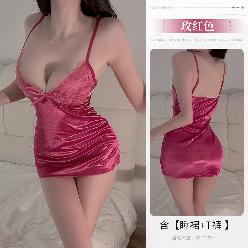 BS8237-性感內衣情趣內衣女純欲風吊帶睡裙薄款蕾絲心機包臀女睡衣套裝睡裙